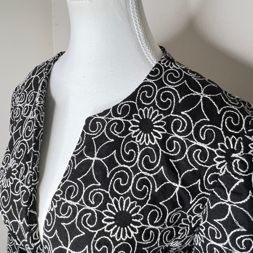 Bandolino Jacket Size 6 Fairycore Floral Embroidered‎ Linen Blend Ribbon Tie Bow - Picture 5 of 7